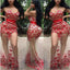 Sweetheart Red Appliques Beaded See Through Long Mermaid Prom Dresses, PD0272