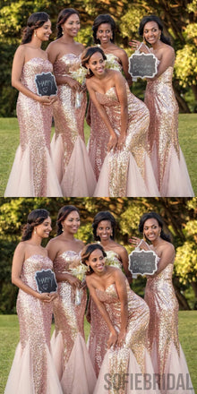 Sparkly Mermaid Sweetheart Sequins And Tulle Long Bridesmaid Dresses, BD1055