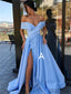 Off-shoulder Simple Cheap Long Prom Dresses With Split, PD0111