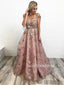 A-line Floor-length Cap Sleeves Appliques And Beading Long Prom Dresses, PD0123