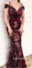 Mermaid Off-shoulder V-neck Long Sequins Prom Dresses With Belt, PD0127