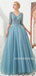 A-line Floor-length V-neck Half Sleeves Sequins Lace-up Back Prom Dresses, PD1010