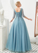 A-line Floor-length V-neck Half Sleeves Sequins Lace-up Back Prom Dresses, PD1010