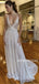 A-line Spaghetti Straps V-neck Sexy Long Prom Dresses, PD1026
