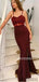 Mermaid Spaghetti Straps Lace Top Long Burgundy Prom Dresses, PD1030
