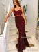Mermaid Spaghetti Straps Lace Top Long Burgundy Prom Dresses, PD1030
