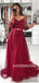 A-line V-neck Long Sleeves Lace Long Burgundy Tulle Prom Dress, PD1035
