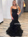 Mermaid Spaghetti Straps Bateau Neck Lace Long Tulle Prom Dress, PD1037