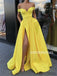 A-line Off-shoulder Long Yellow Prom Dresses With Split, PD1040