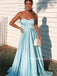 Strapless A-line Sweetheart Sky Blue Simple Satin Prom Dresses, PD1051
