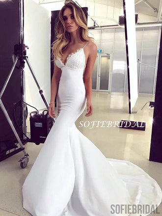 Popular Mermaid V-neck Lace Backless Light Ivory Long Prom Dresses, PD1058