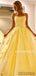 A-line Straps Appliques Yellow Lace-up Back Long Prom Dresses, PD1060