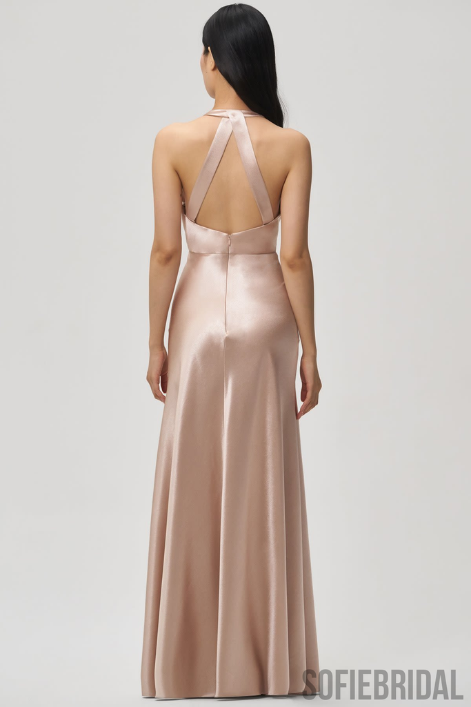 Floor-length Sheath V-neck Sleeveless Bridesmaid Dresses With Split, BD1092