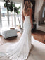 Mermaid Spaghetti Straps V-neck Fulle Lace Wedding Dresses, WD0493