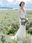Sheath V-neck 3/4 Sleeveless Lace Top Wedding Dresses With Train, WD0497