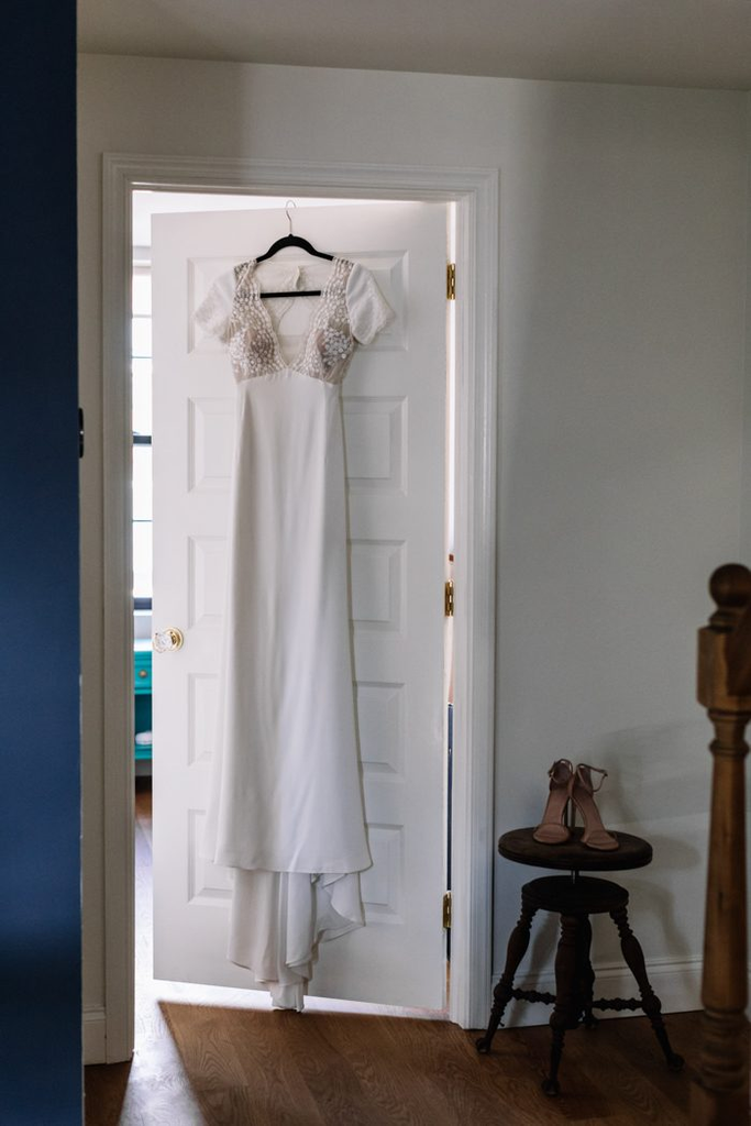 Sheath Deep V-neck Open-back Short Sleeves Wedding Dresses, WD0501