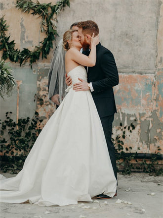A-line Starpless Sweetheart Long Simple Wedding Dresses, WD0509