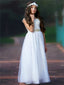 A-line Round Neck Cap Sleeves Lace Backless Flower Girl Dresses, FG0114