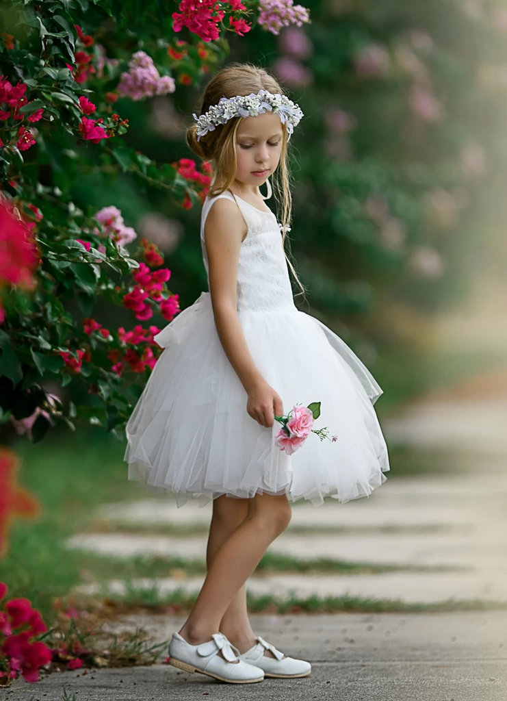 Round Neck Sleeveless Lace Knee-length Flower Girl Dresses, FG0115