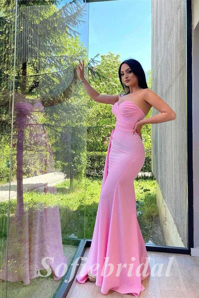 Sexy Jersey Sweetheart Sleeveless Mermaid Long Prom Dresses With Trailing,PD0813