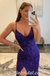 Purple Sequins Spaghetti Straps Prom Dress with Slit,Graduation Evening Dresses,SFPD0280