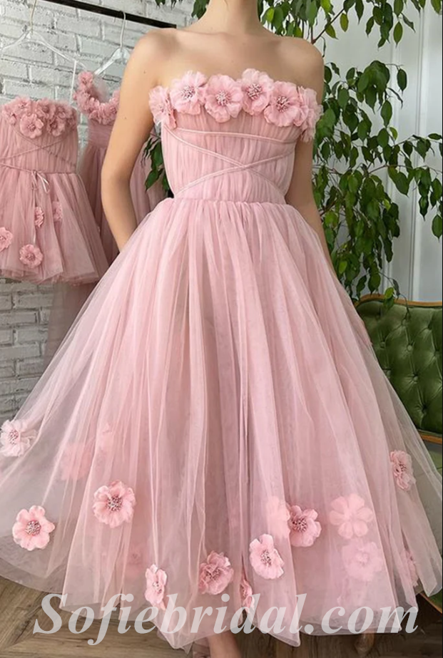 Elegant Pink Tulle Sweetheart Sleeveless A-Line Short Prom Dresses With Applique,SFPD0540