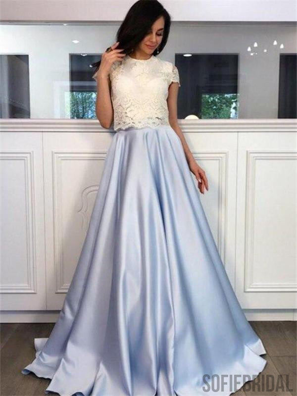 A-line Two-pieces Lace Top Short Sleeves Long Prom Dresses, PD0083 SofieBridal A-line Two-pieces Lace Top Short Sleeves Long Prom Dresses, PD0083 SofieBridal
