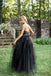 2 Pieces Black Satin Top Tulle Prom Dresses, Unique Black Prom Dresses, PD0888
