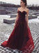 Burgundy Organza Sweetheart Strapless Cheap Prom Dresses, PD0055