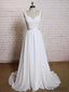 Backless V Neck Lace Straps Simple Cheap Beach Wedding Dresses, WD324