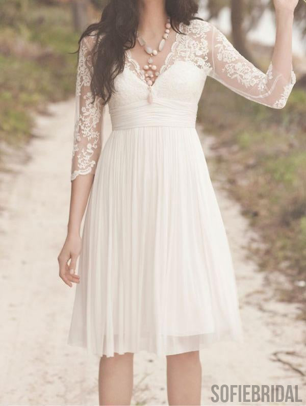 Cheap Long Sleeve Lace Short Beach Wedding Dresses, WD330 SofieBridal Cheap Long Sleeve Lace Short Beach Wedding Dresses, WD330 SofieBridal