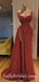Sexy Rust Sequin Spaghetti Straps V-Neck Side Slit Mermaid Long Prom Dresses,SFPD0584