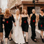Mismatched Black Satin Zipper Bridesmaid Dresses,SFWG00408