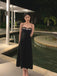 Elegant Black Soft Satin Spaghetti Straps Long Homecoming Dresses, HD0183