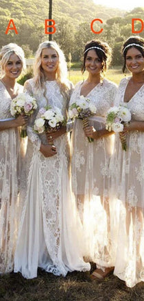 Newest V-neck Lace Tulle Cap Sleeve Romantic See Through Bridesmaid Dresses , PD0302