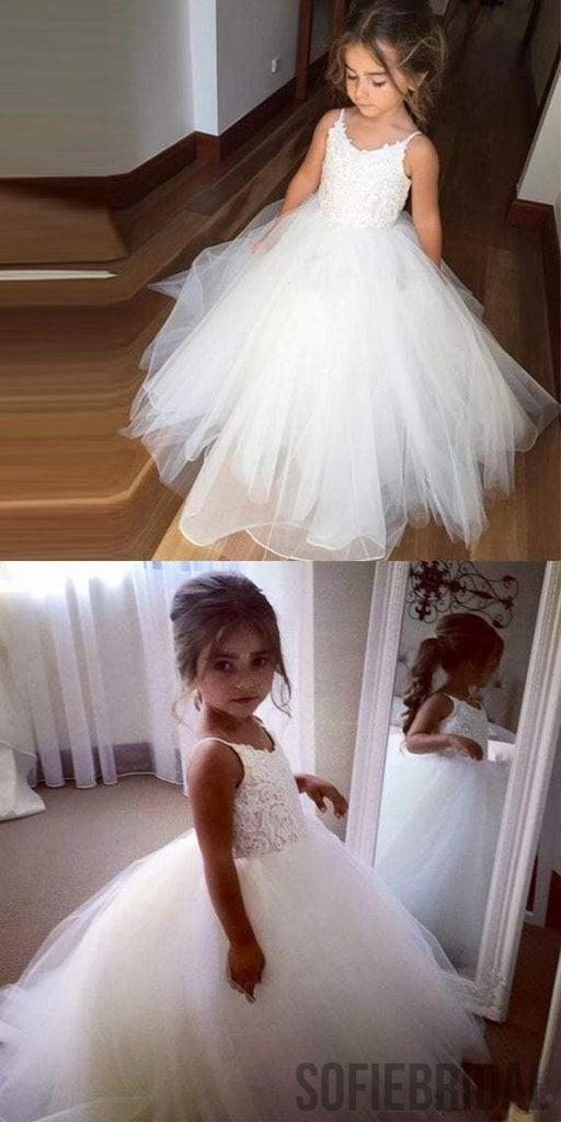 Spaghetti Lace Top Ivory Tulle Hot Sale Flower Girl Dresses For Wedding Party, FG005