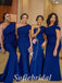Sexy Royal Blue Soft Satin One Shoulder Mermaid Floor Length Bridesmaid Dressses,SFWG00491