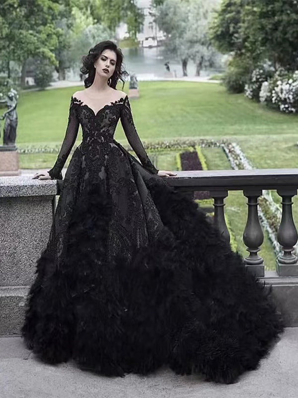 black scoop neck prom dress Primavera Couture 4162
