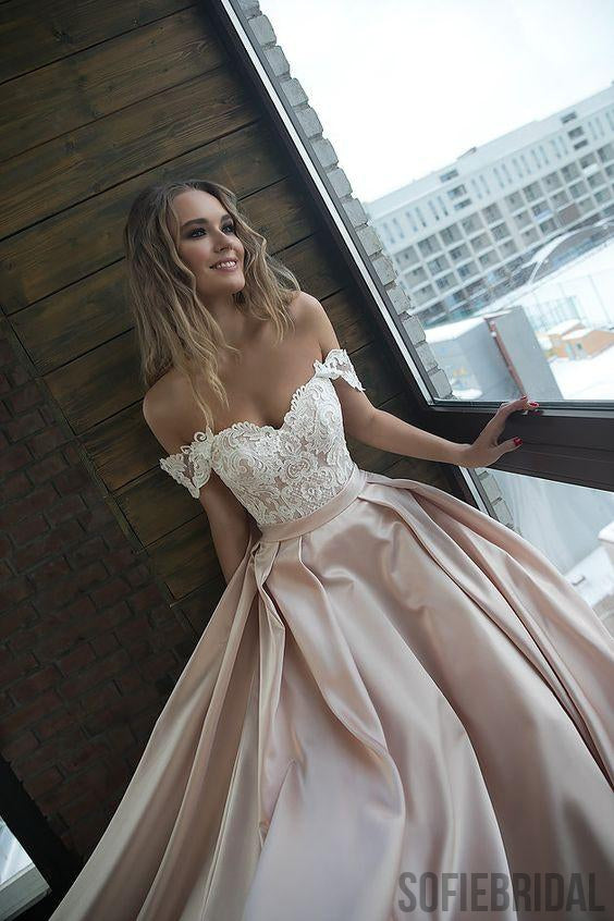 wedding dress lace top satin bottom Lace Over Satin Low Back Wedding Dress