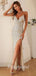 Sexy Sequin Spaghetti Straps V-Neck Sleeveless Side Slit Mermaid Long Prom Dresses,PD0776