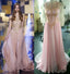 Gorgeous Runway Inspired Gold lace Sleeveless Long A-line Pink Chiffon Prom Dresses, PD0283