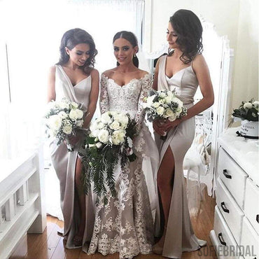 Newest Design Long Side Slit Soft Satin Special Bridesmaid Dresses, PD0299