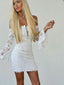 Off the Shoulder White Criss Cross Lace Tight Club Dress with Bell Sleeves,HD0209