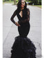 Long Sleeves Sexy Black Mermaid Lace Prom Dresses, PD0843