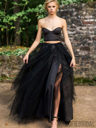 2 Pieces Black Prom Dresses, Lace Prom Dresses, Cheap Long Prom Dresses, PD0727