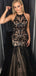 Halter Black Lace Mermaid Long Prom Dresses, PD0817