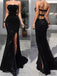Strapless Long Mermaid Sexy Black Sequin Side Slit Prom Dresses, PD0876