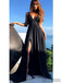 Black V-neck Long Side Slit Prom Dresses, Jersey Prom Dresses, Cheap Prom Dresses, PD0741