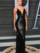 Romee Strijd Inspired Black Sequin Beaded Long Sheath Prom Dresses, PD0931