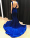 Royal Blue Velvet Long Prom Dresses, Side Slit Prom Dresses, Cheap Prom Dresses, PD0749